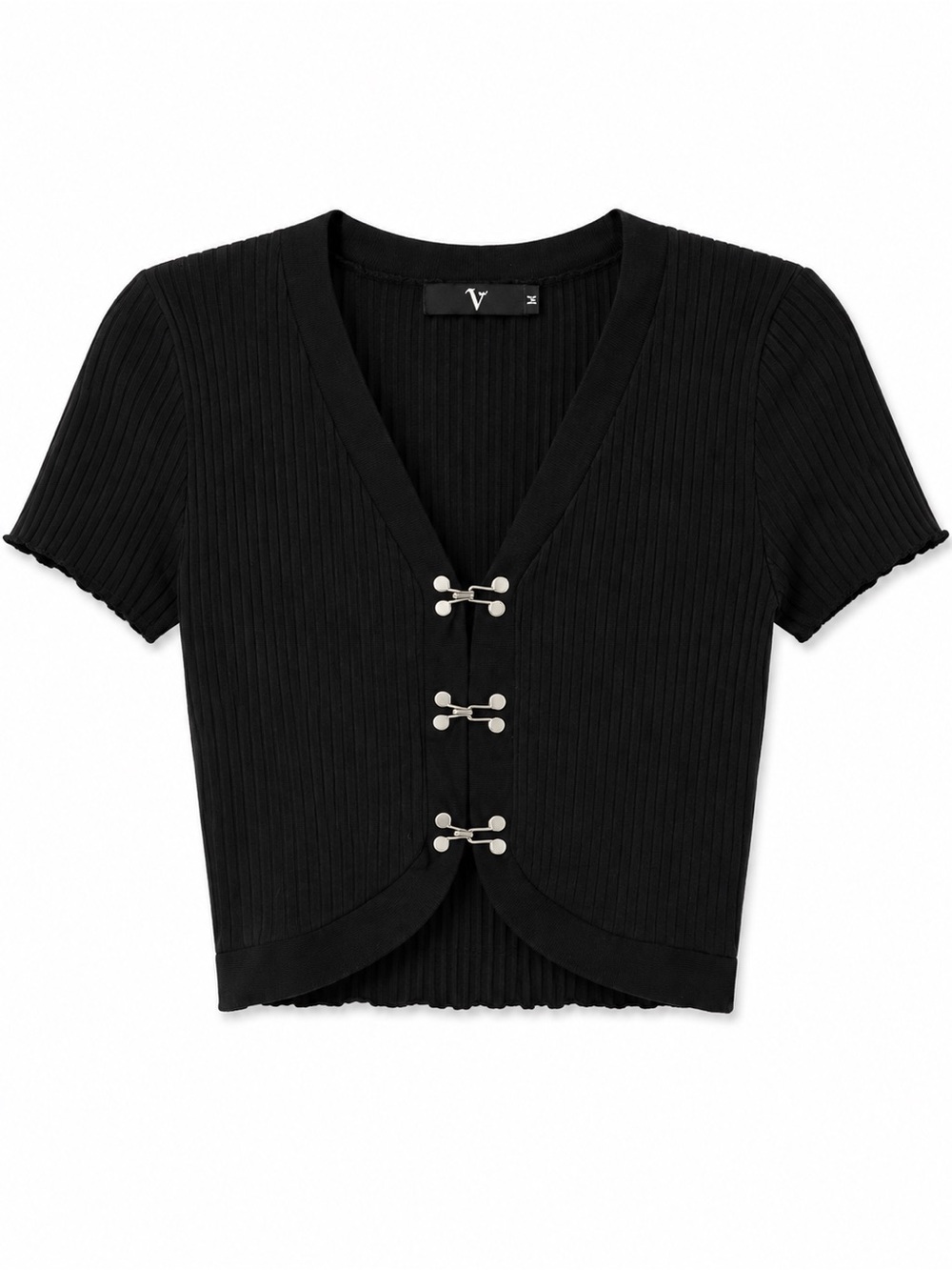 VOCK Black Ribbed Hook & Eye Crop Top | Size M | Y2K
